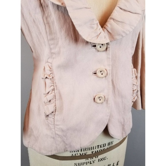 CAbi Blush Pink Women's Size 4 Ruffled Edge Jacket 3/4 Sleeves * Style 400 - Picture 6 of 7